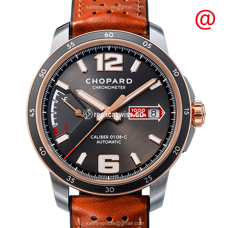 Chopard 168566-6001 Replica - Automatic - 18kt Rose Gold - Black Dial - Brown Cowhide Buckle - Luxury Replica MILLE MIGLIA GT XL Watch